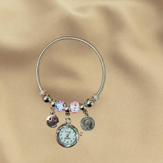 Women's Beads Wrist Watch Bracelet With Smile Design